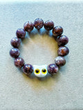 Pulsera de Lepidolita morada con cuentas de 1,5 cm y búho de cerámica blanco con ojos amarillos