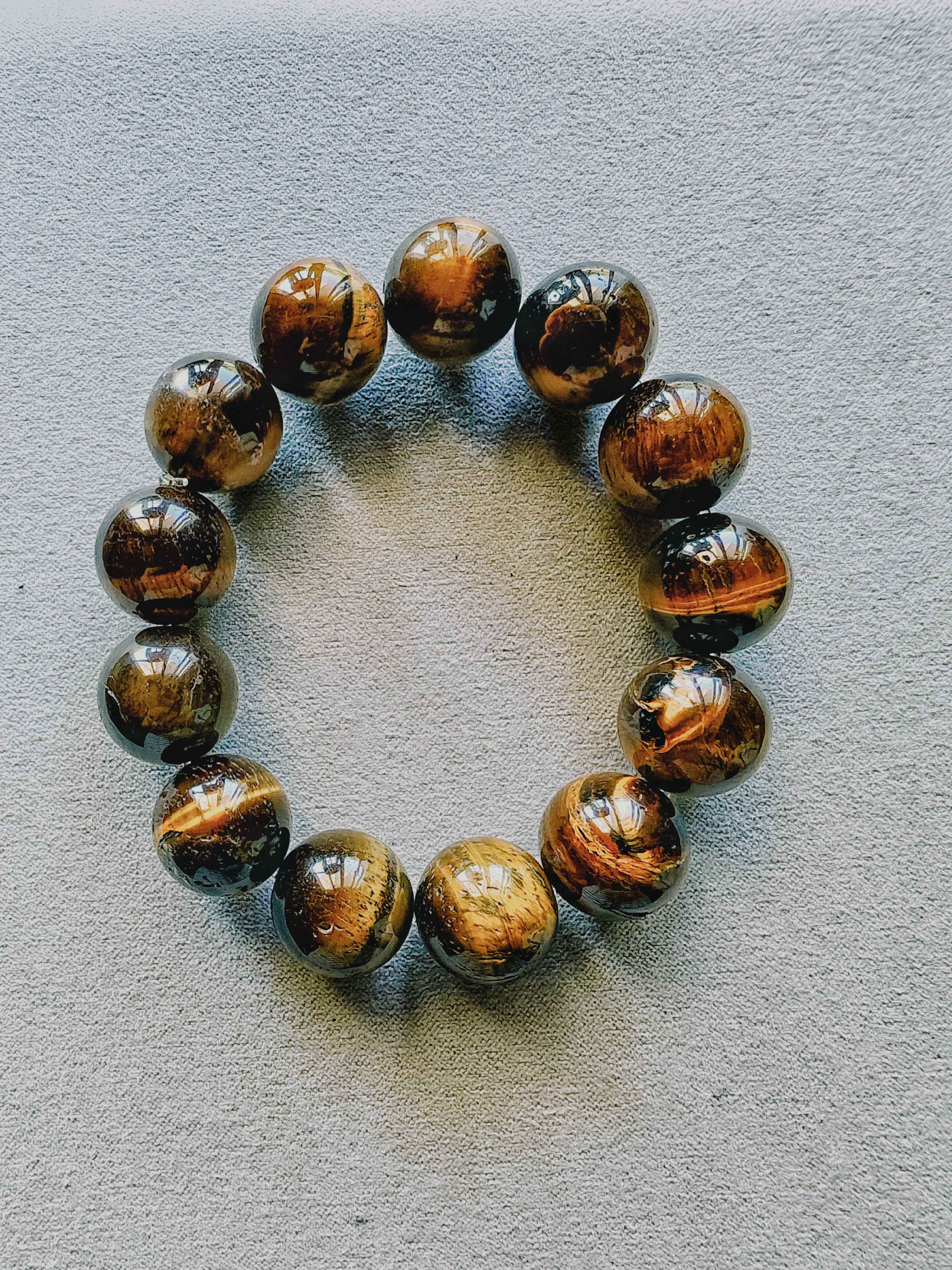 Pulsera de Ojo de Tigre con cuentas grandes de 0,8 cm, tonos dorados y marrones con efecto seda