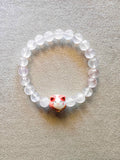Pulsera de Cuarzo Rosa con cuentas de 0,8 cm y gatito de cerámica pintado a mano